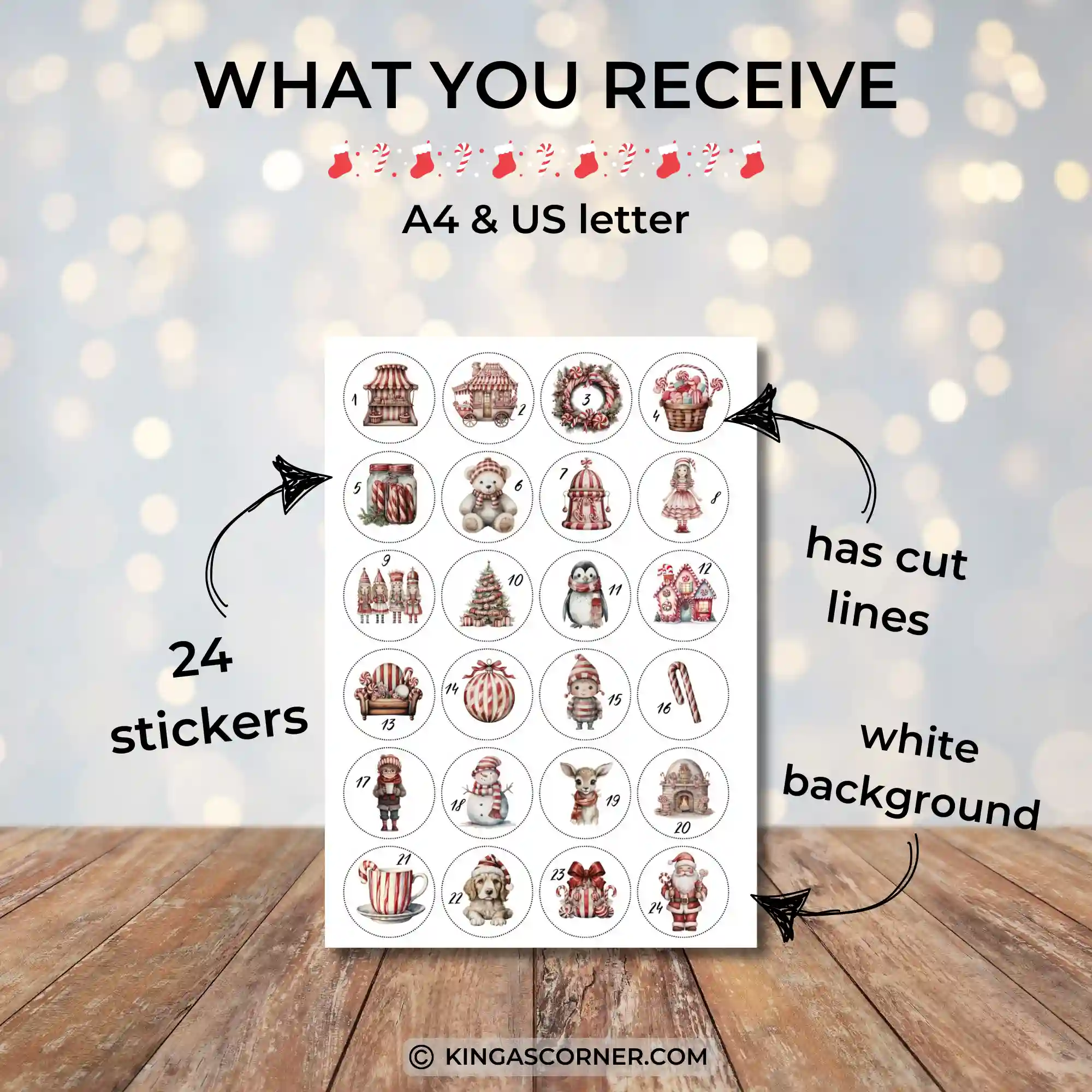 24 Candy Cane Stickers Printable - Festive Christmas Countdown - Image 4