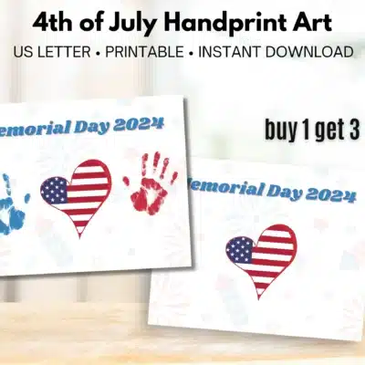 Celebrate with the 4th Of July Handprint Art 3in1 Bundle—three printable patriotic designs featuring American flag hearts and handprints. Perfect crafts for little hands this Memorial Day or Independence Day. Buy 1, get 3 included!.